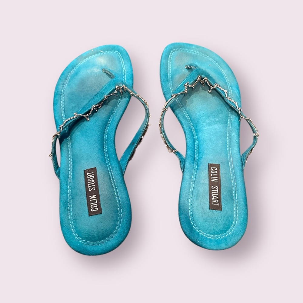 Colin Stuart Turquoise Sandals with Metallic Detail - Picture 5 of 7